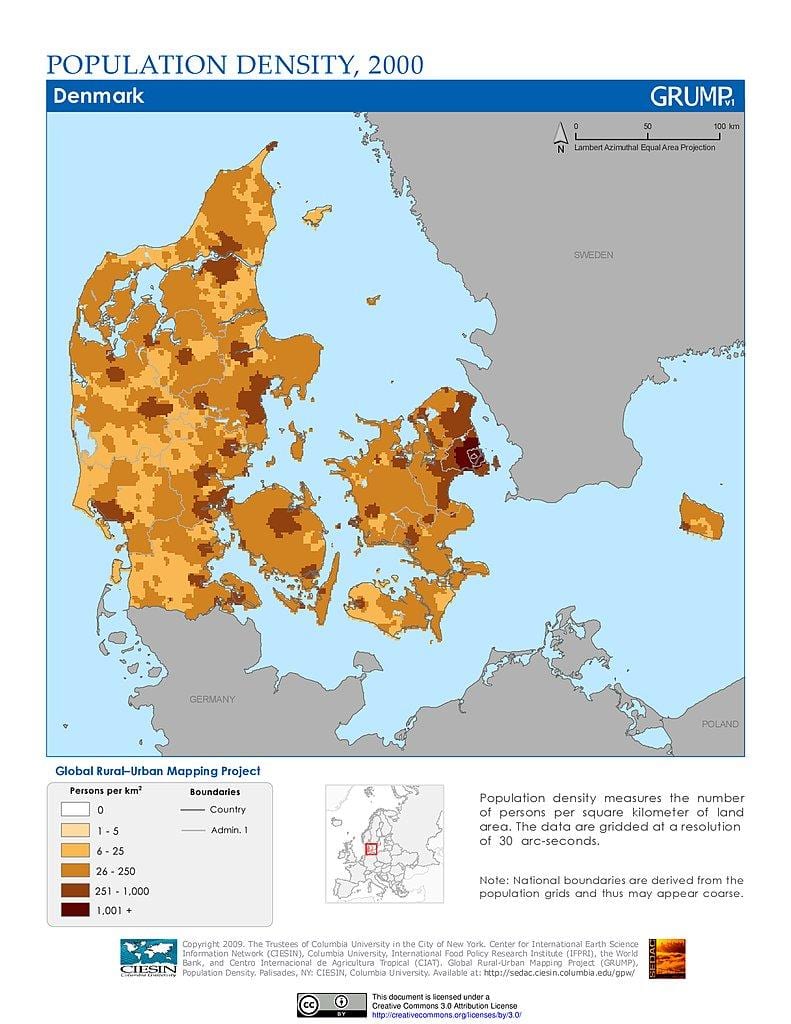 Данія карті щільності населення