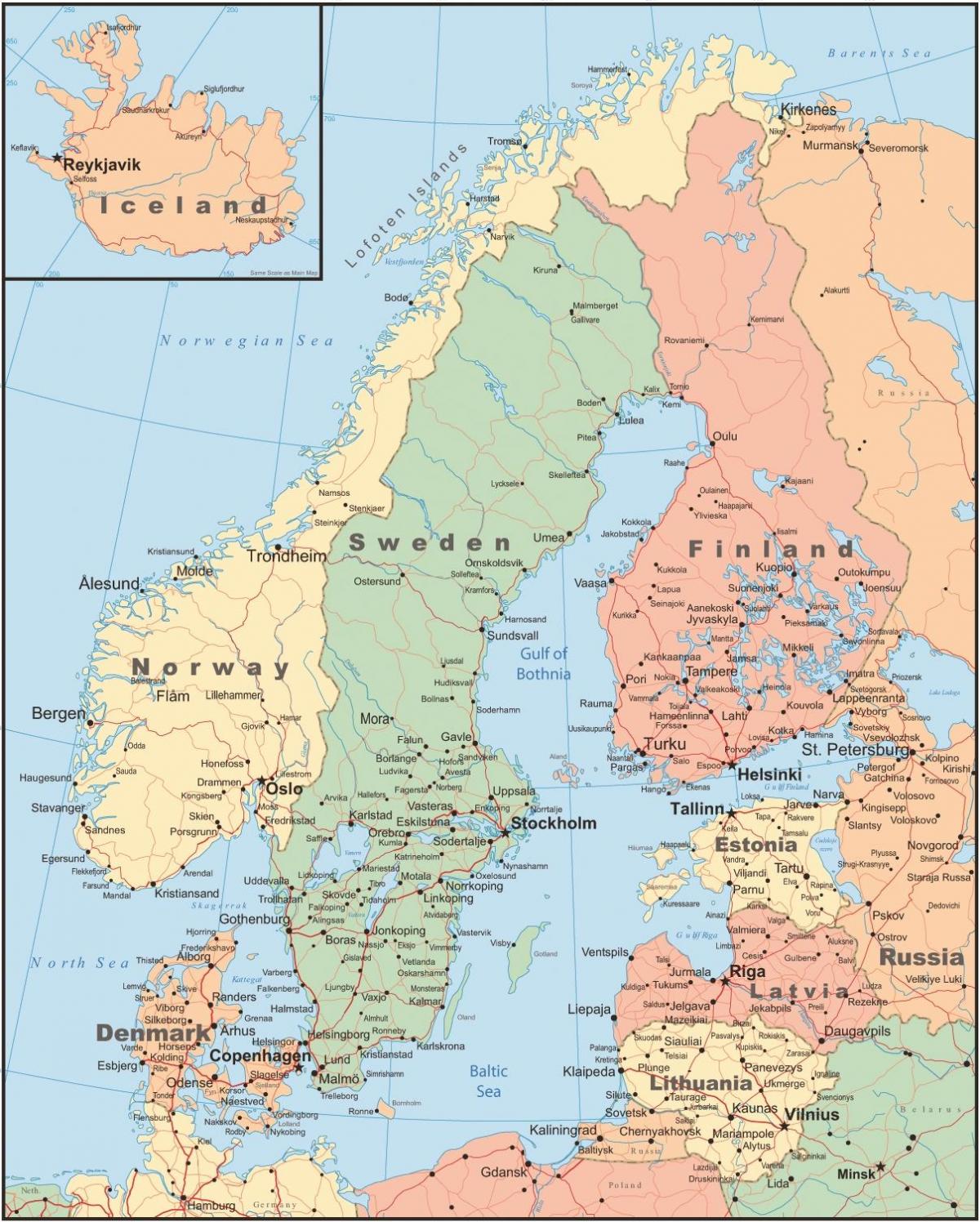 карта Данії та сусідніх країнах