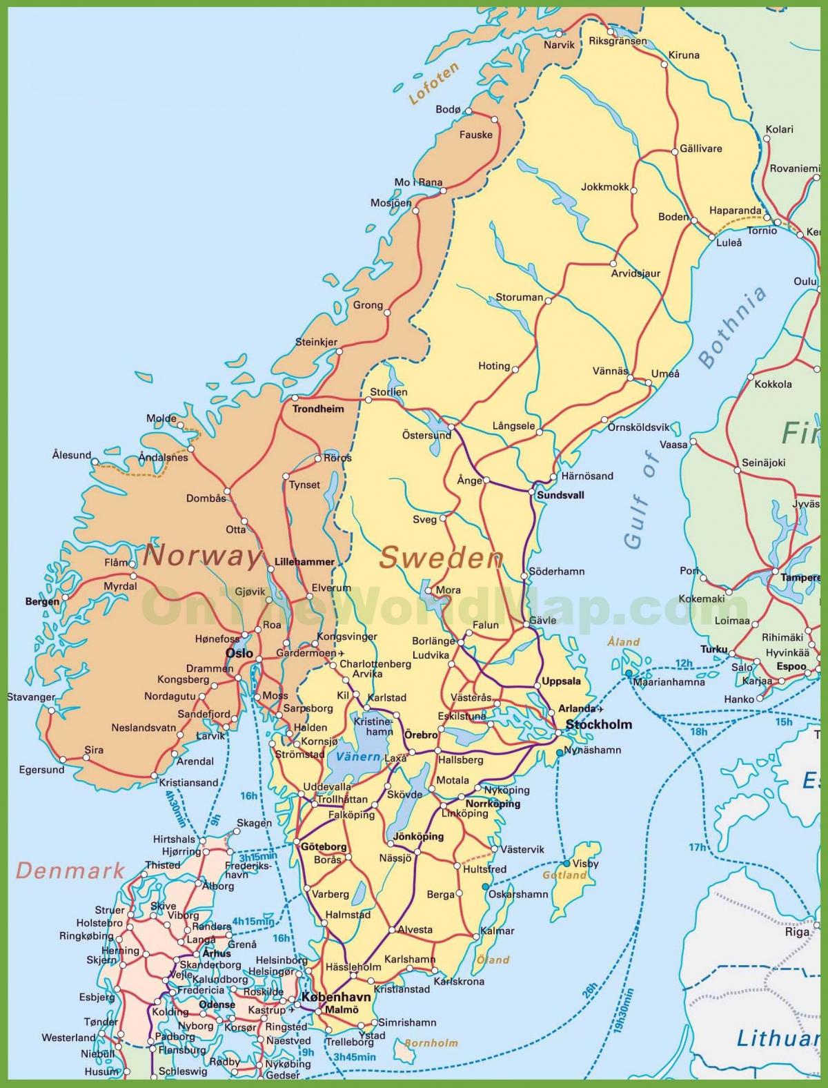 карта Данії та Норвегії